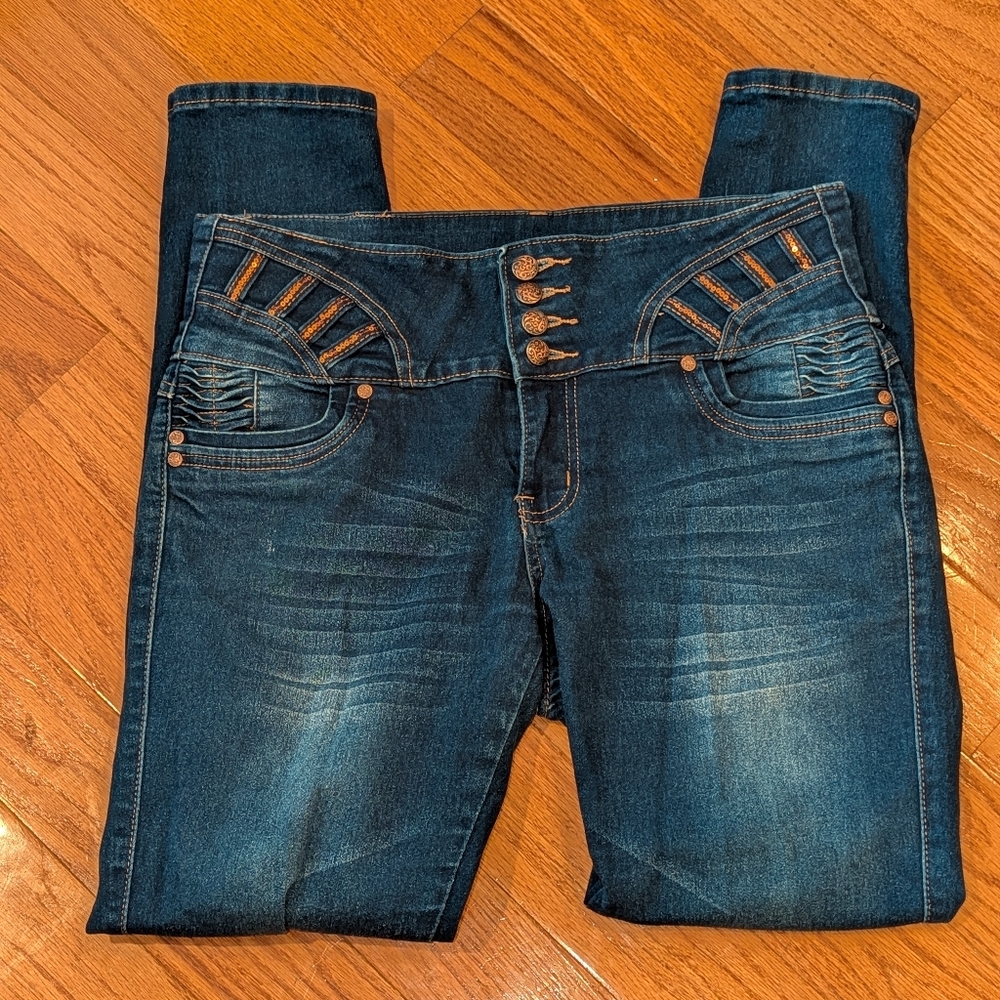 Y2K Tush Push High Rise Skinny Jeans Studded Dark Wash Women's Size 13